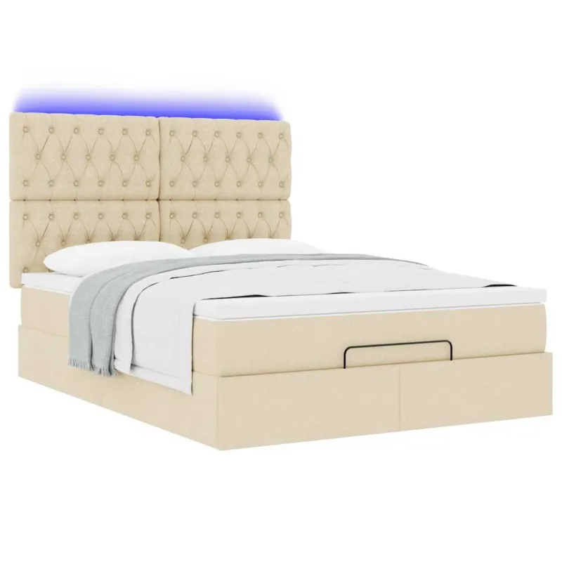 Osmanų lova su čiužiniu ir LED kreminiu 140x190cm audinys