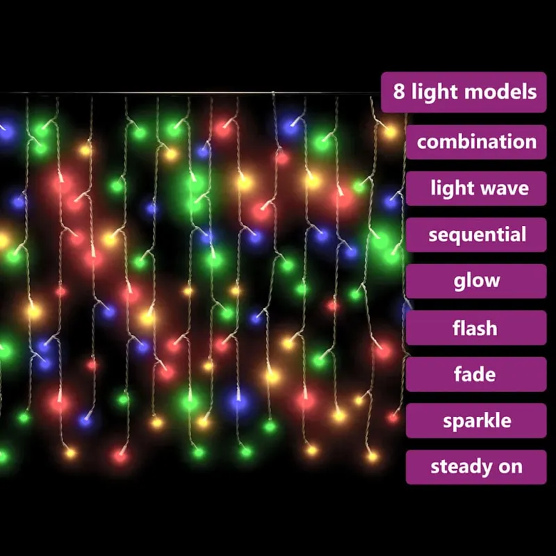 LED girlianda varvekliai, 10m, 400 spalvotų LED, 8 funkcijos