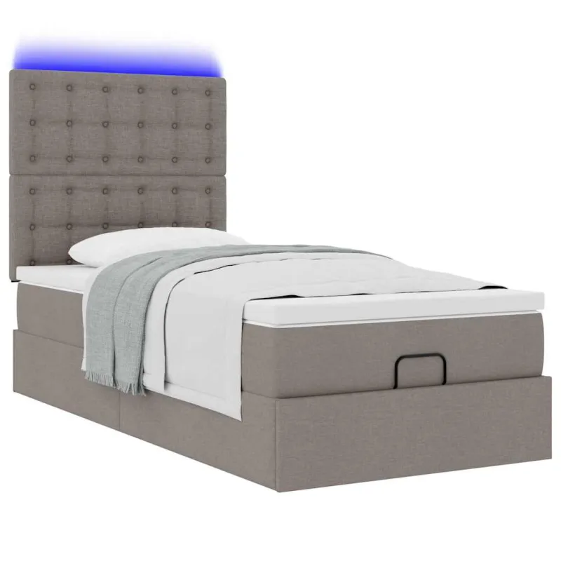 Osmanų lova su čiužiniu ir LED, taupe sp., 90x200cm, audinys