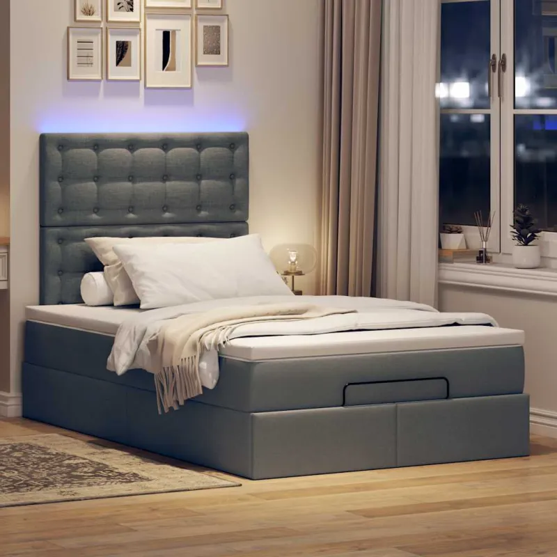 Osmanų lova su čiužiniu ir LED tamsiai pilkas 120x190cm audinys