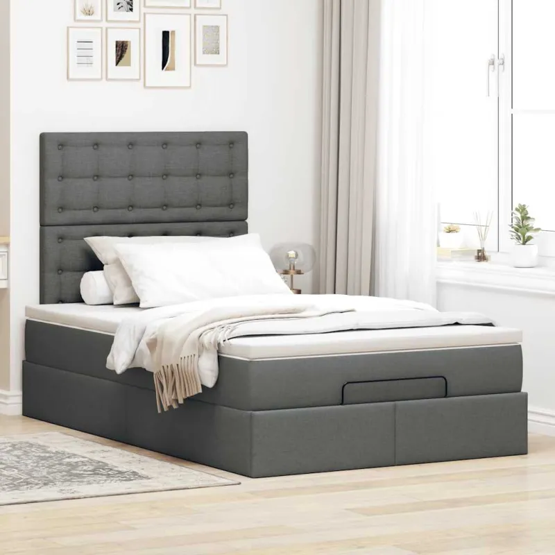 Osmanų lova su čiužiniu ir LED tamsiai pilkas 120x190cm audinys