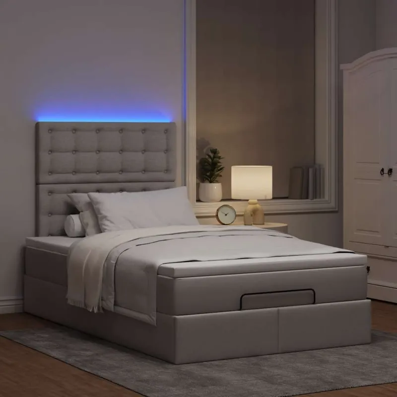 Osmanų lova su čiužiniu ir LED, taupe sp., 120x190cm, audinys