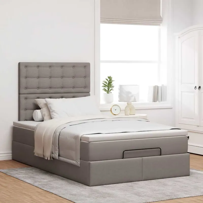 Osmanų lova su čiužiniu ir LED, taupe sp., 120x190cm, audinys