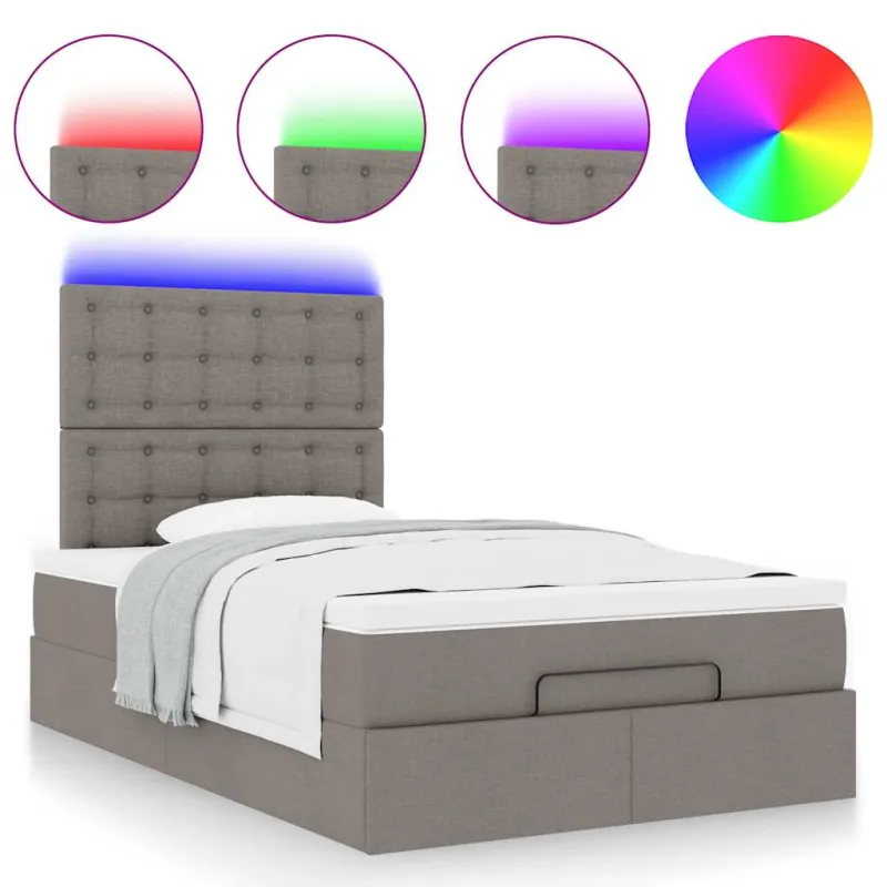 Osmanų lova su čiužiniu ir LED, taupe sp., 120x190cm, audinys