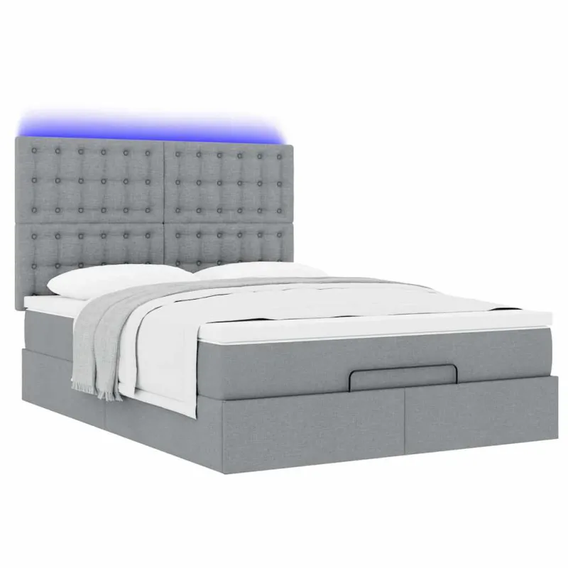 Osmanų lova su čiužiniu ir LED šviesiai pilka 140x190cm audinys