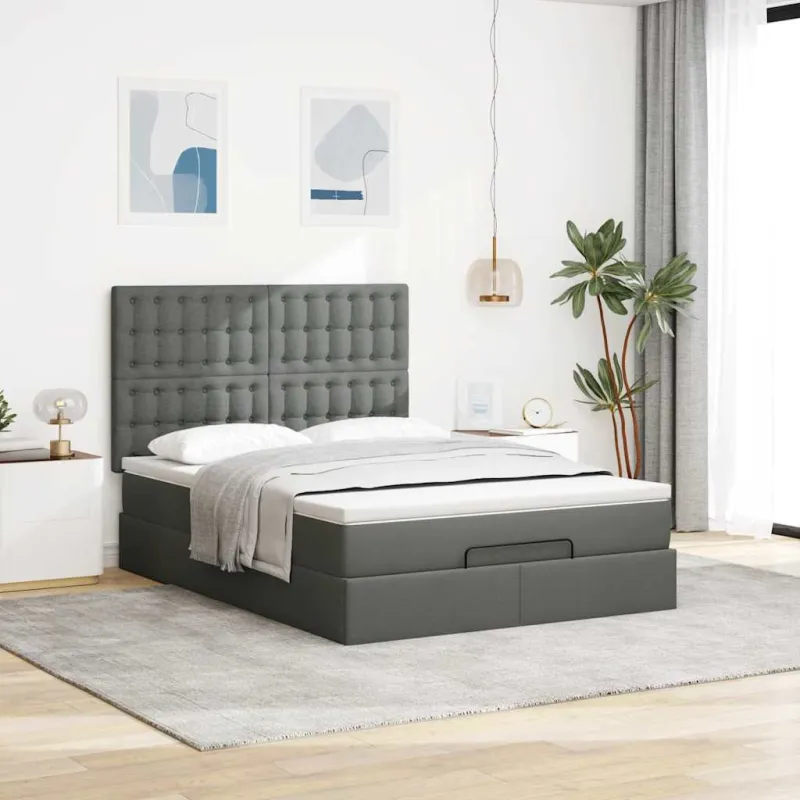 Osmanų lova su čiužiniu ir LED tamsiai pilka 140x190cm audinys