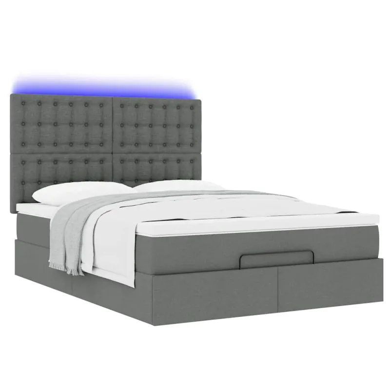 Osmanų lova su čiužiniu ir LED tamsiai pilka 140x190cm audinys