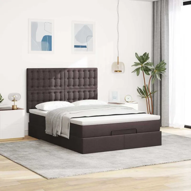 Osmanų lova su čiužiniu ir LED, rudas, 140x190cm, audinys