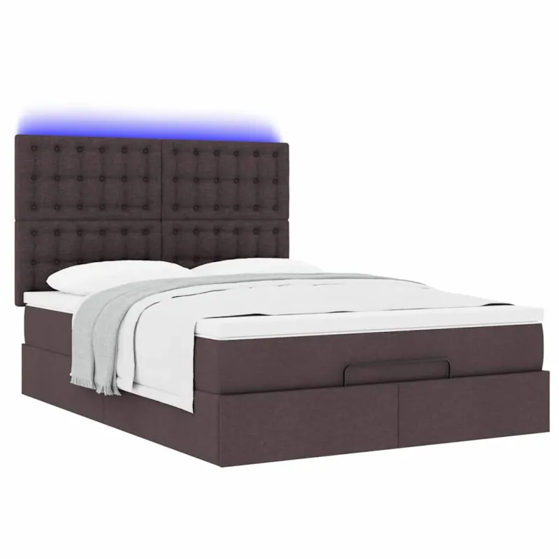 Osmanų lova su čiužiniu ir LED, rudas, 140x190cm, audinys