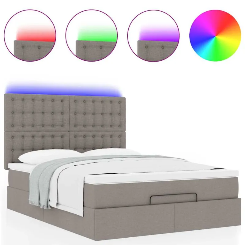 Osmanų lova su čiužiniu ir LED, taupe, 140x190cm, audinys