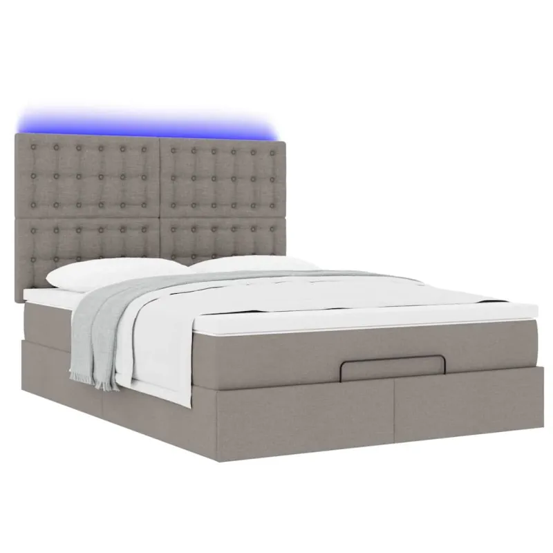 Osmanų lova su čiužiniu ir LED, taupe, 140x190cm, audinys