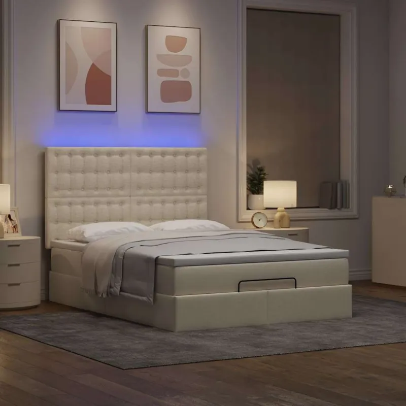 Osmanų lova su čiužiniu ir LED kreminiu 140x190cm audinys