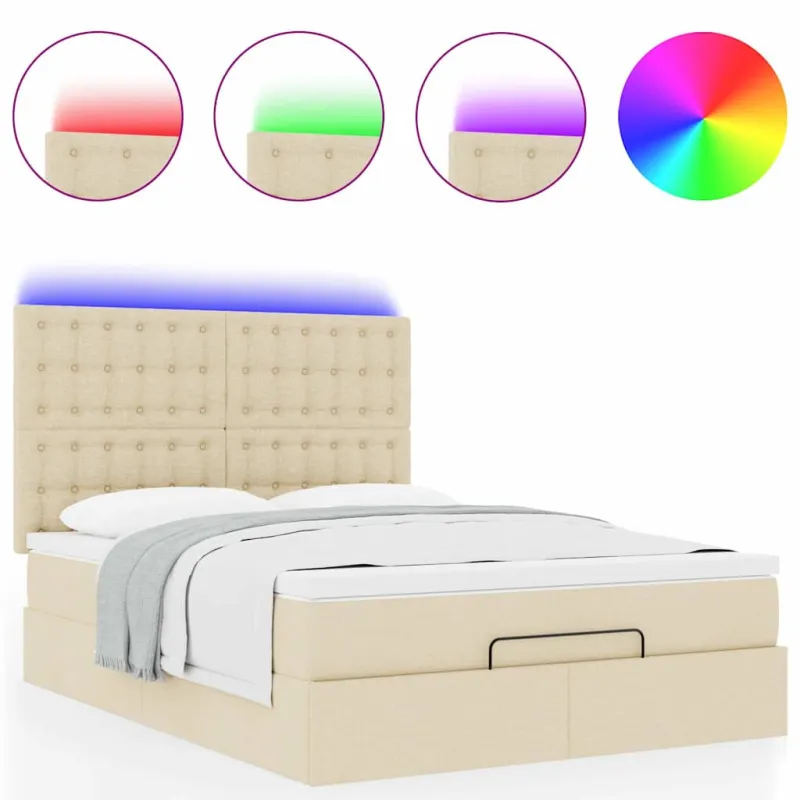 Osmanų lova su čiužiniu ir LED kreminiu 140x190cm audinys