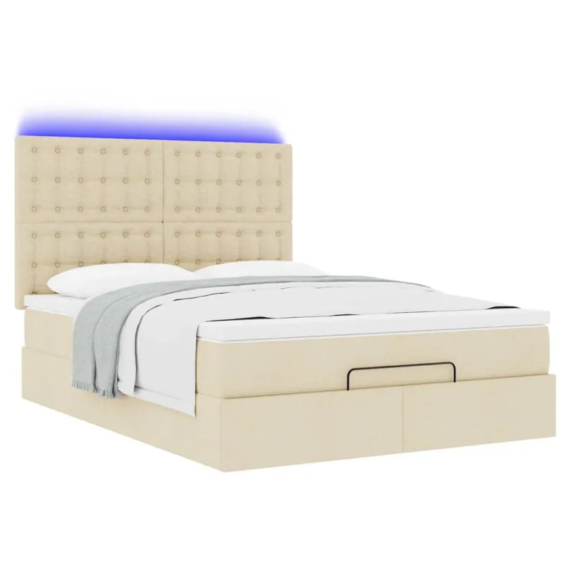 Osmanų lova su čiužiniu ir LED kreminiu 140x190cm audinys