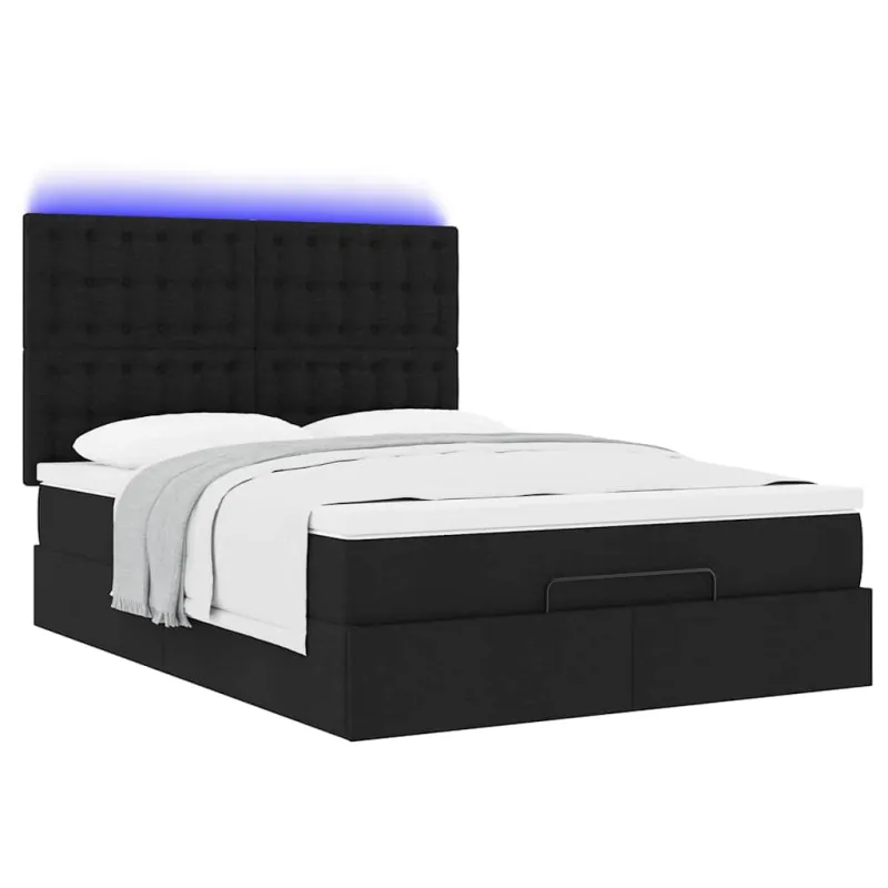 Osmanų lova su čiužiniu ir LED lemputėmis juodas 140x200 cm