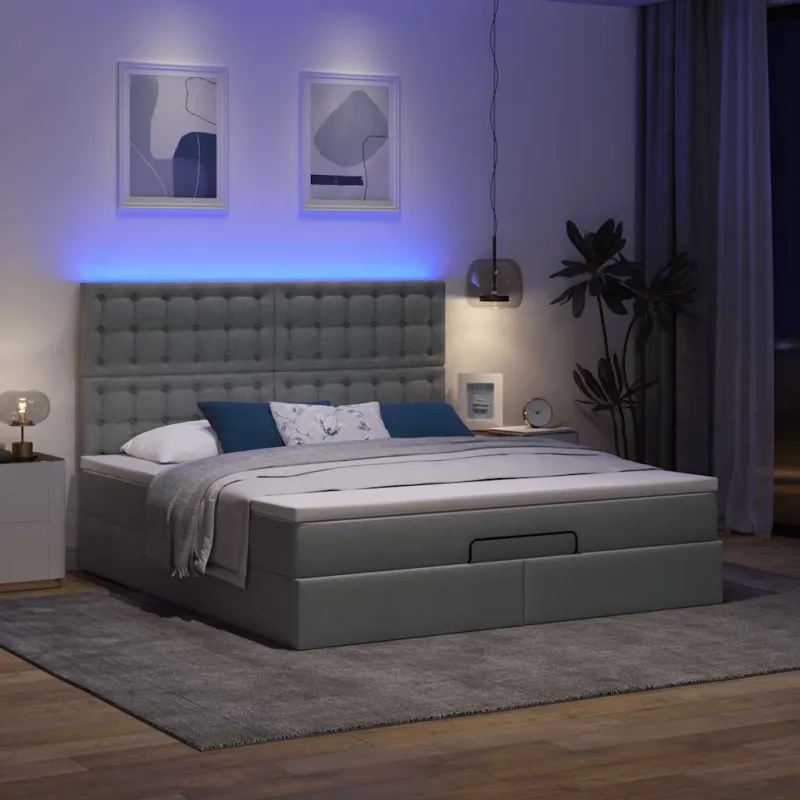 Osmanų lova su čiužiniu ir LED tamsiai pilkas 180x200cm audinys