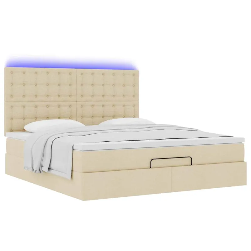 Osmanų lova su čiužiniu ir LED kreminiu 180x200 cm audiniu
