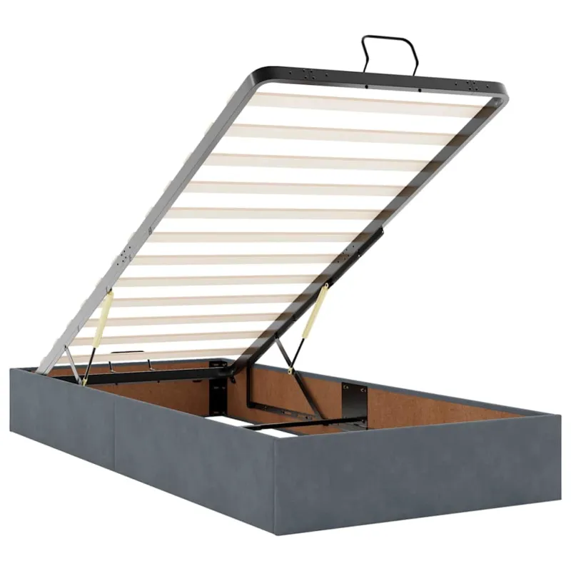 Osmanų lovos rėmas su čiužiniais, pilkas, 90x200cm, aksomas