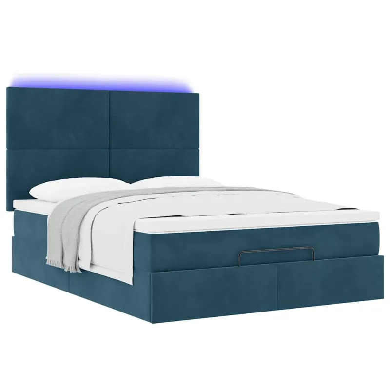 Osmanų lova su čiužiniais ir LED Tamsiai mėlyna Velvet