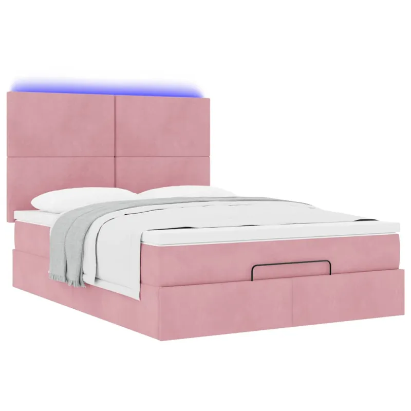 Osmanų lova su čiužiniais ir LED Rožinė 140x190cm Velvet
