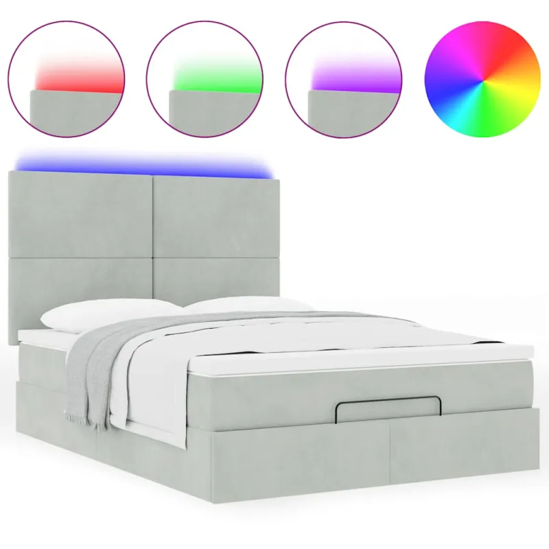 Osmanų lova su čiužiniais ir LED šviesiai pilka Velvet
