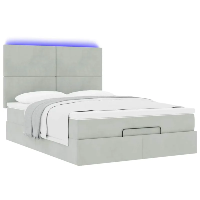 Osmanų lova su čiužiniais ir LED šviesiai pilka Velvet