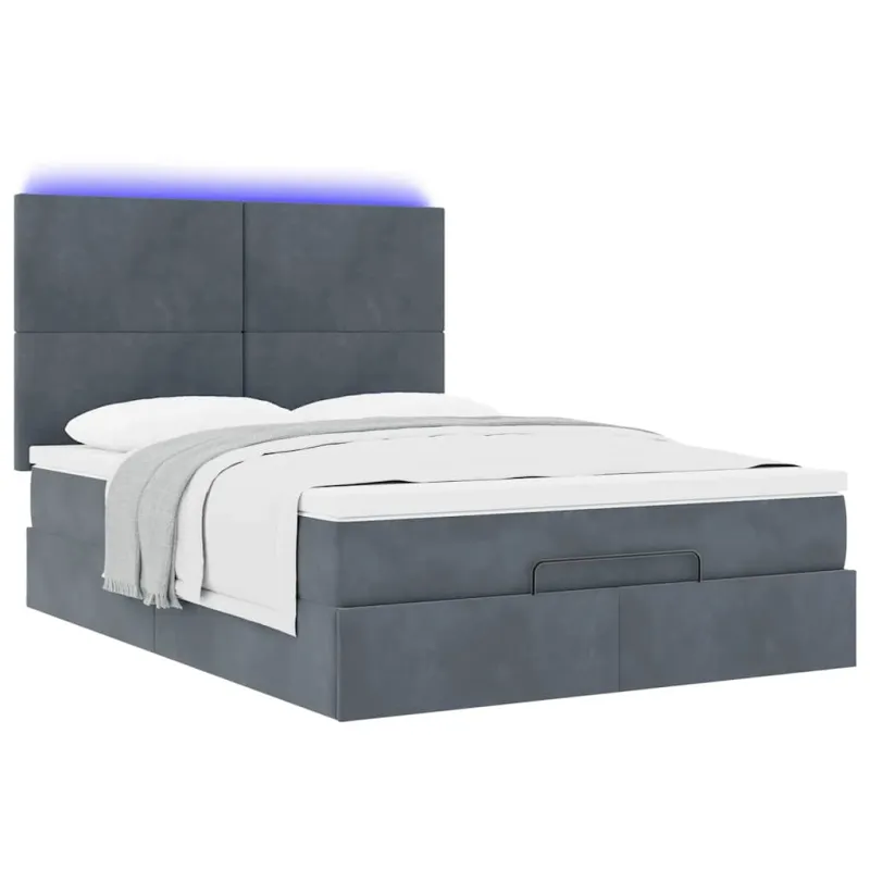 Osmanų lova su čiužiniais ir LED Tamsiai pilka 140x200cm Velvet