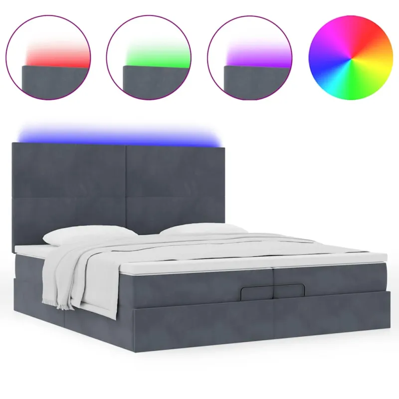 Osmanų lovos rėmas su čiužiniais, pilkas, 200x200cm, aksomas