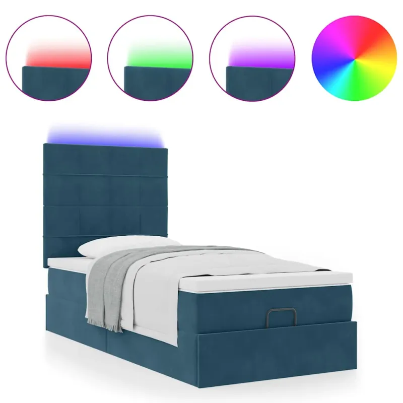 Osmanų lovos rėmas su čiužiniais, mėlynas, 100x200cm, aksomas