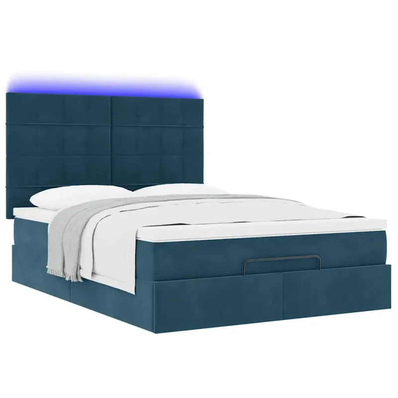 Osmanų lova su čiužiniais ir LED Tamsiai mėlyna Velvet