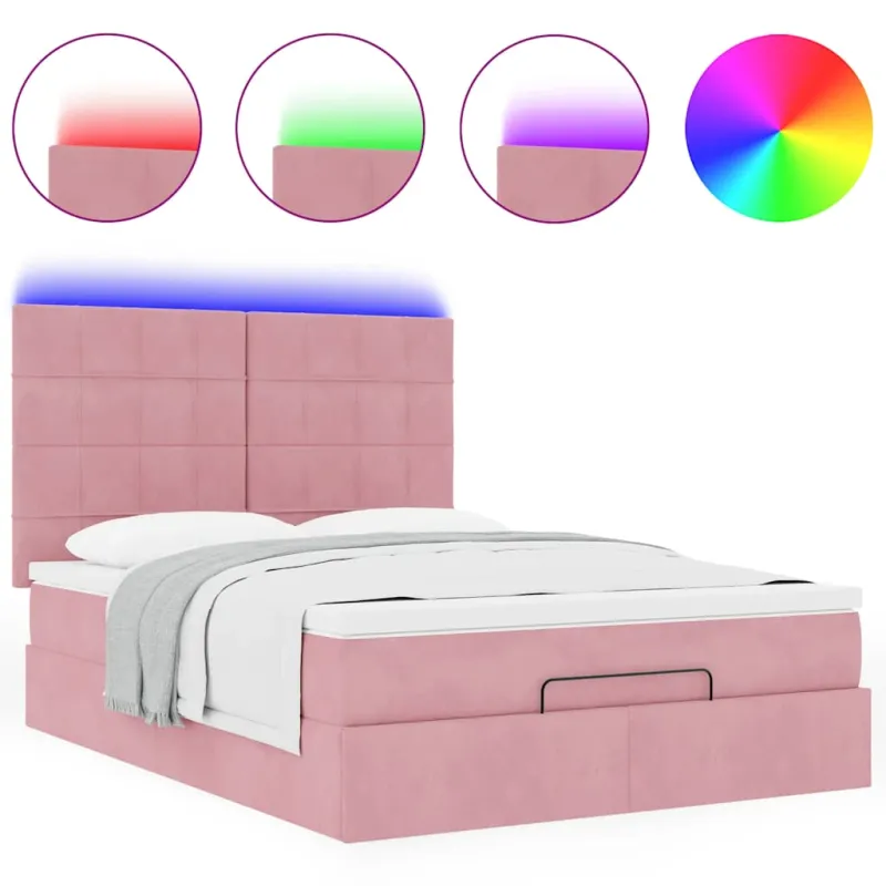 Osmanų lova su čiužiniais ir LED Rožinė 140x190cm Velvet
