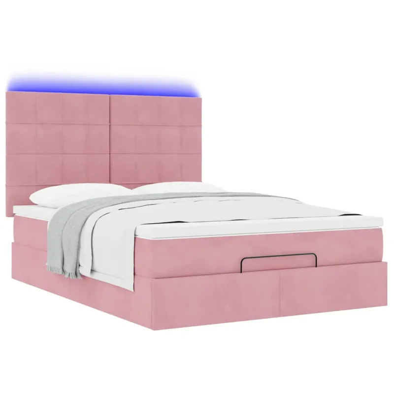 Osmanų lova su čiužiniais ir LED Rožinė 140x190cm Velvet