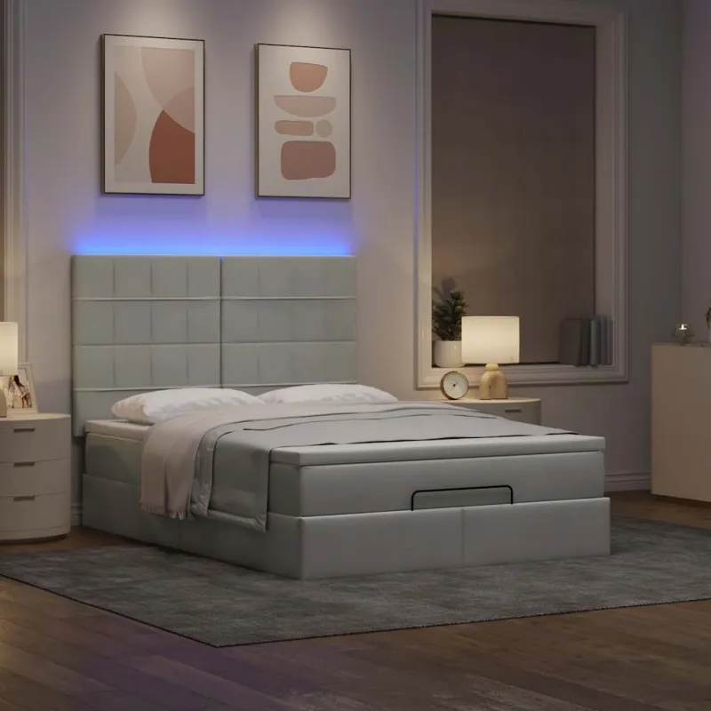 Osmanų lova su čiužiniais ir LED šviesiai pilka Velvet