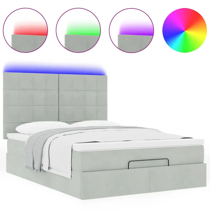 Osmanų lova su čiužiniais ir LED šviesiai pilka Velvet