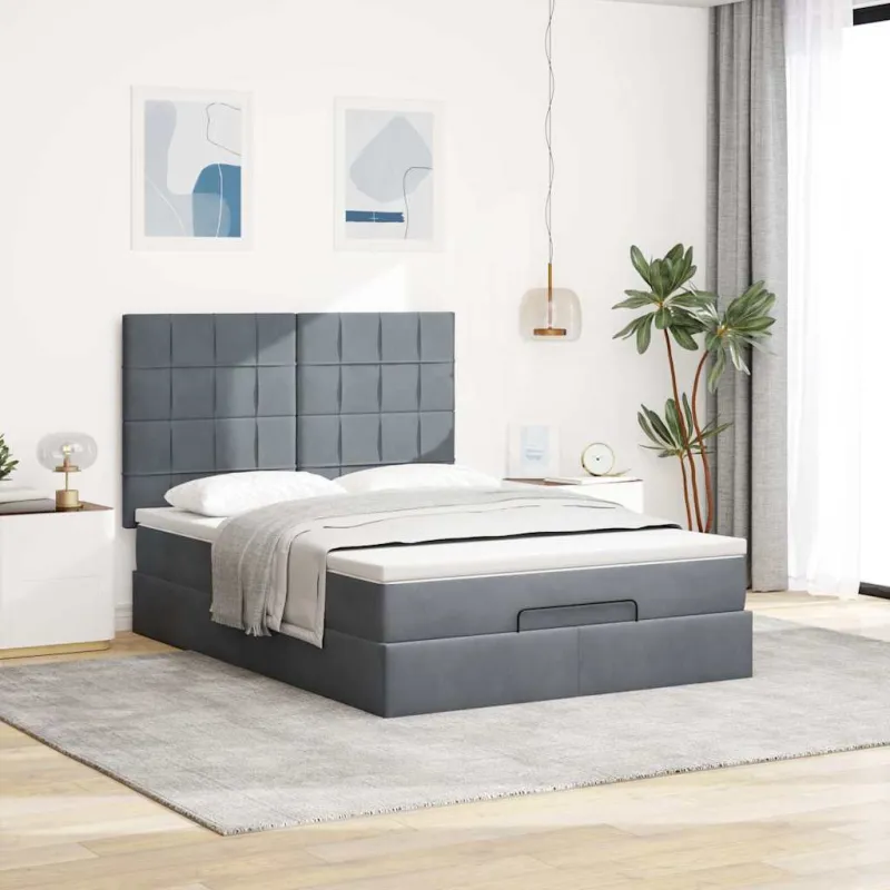 Osmanų lova su čiužiniais ir LED Tamsiai pilka 140x200cm Velvet