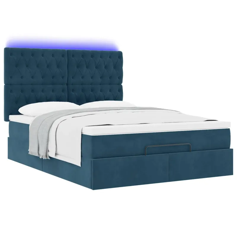 Osmanų lova su čiužiniais ir LED Tamsiai mėlyna Velvet