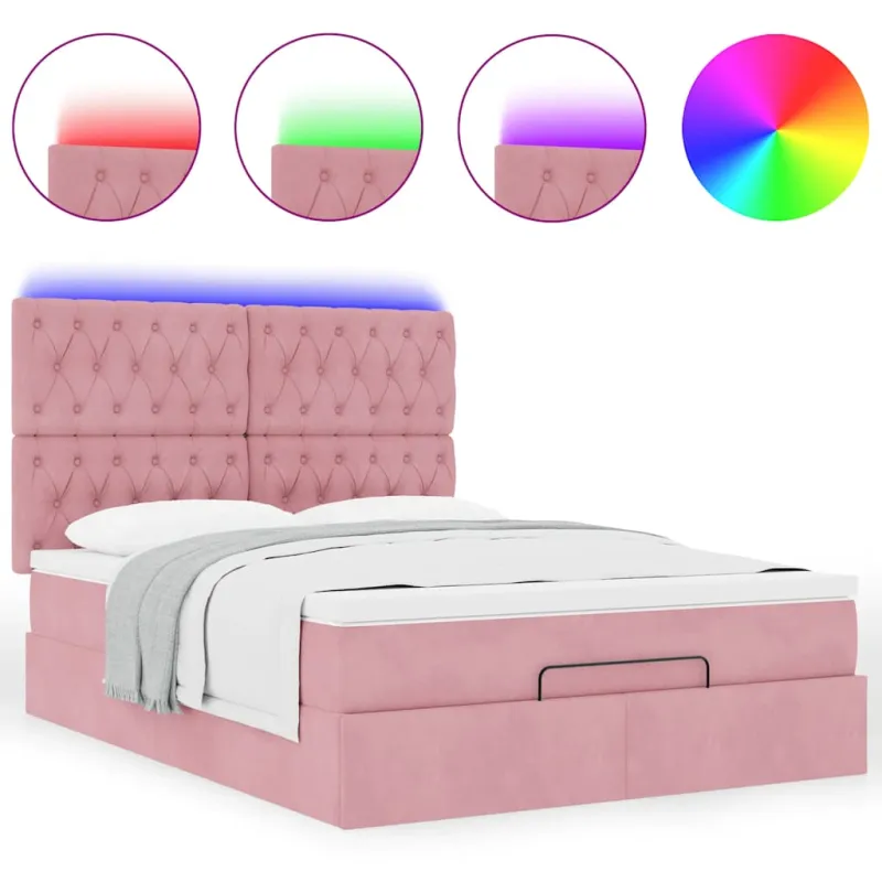 Osmanų lova su čiužiniais ir LED Rožinė 140x190cm Velvet