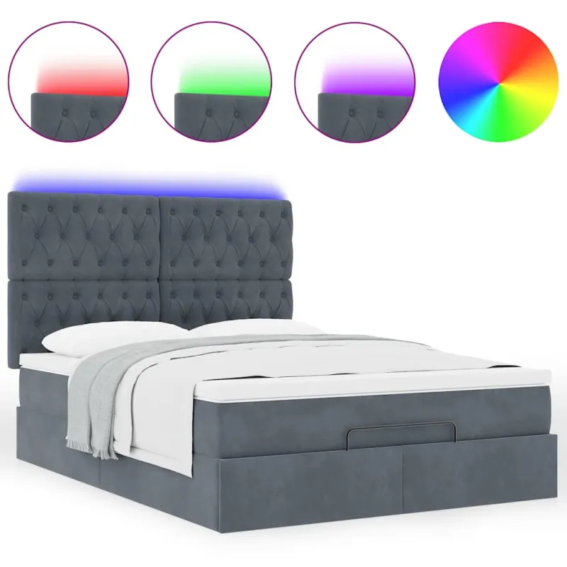 Osmanų lova su čiužiniais ir LED Tamsiai pilka 140x200cm Velvet