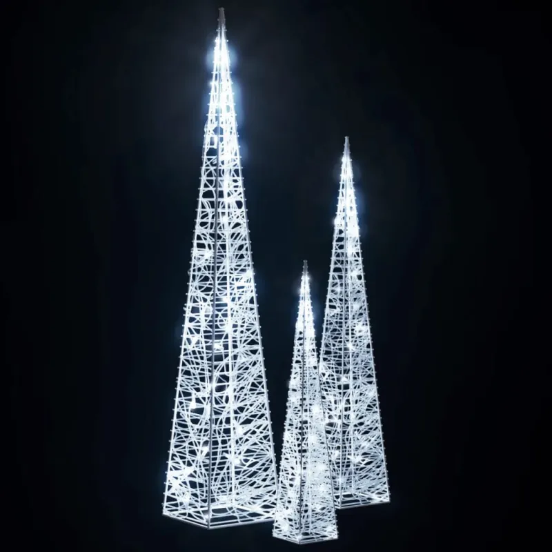 Akrilinė LED dekoracija kūgiai, šaltos baltos, 30/45/60cm