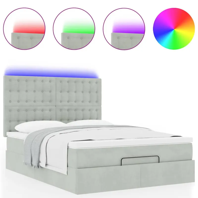 Osmanų lova su čiužiniais ir LED šviesiai pilka Velvet