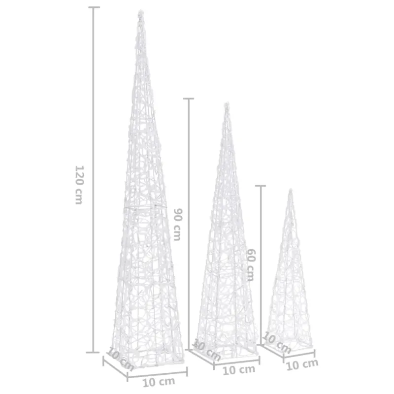 Akrilinė LED dekoracija kūgiai, šaltos baltos, 60/90/120cm