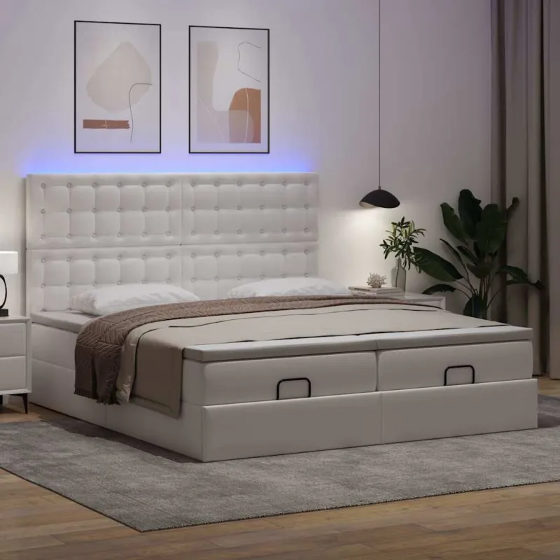 Osmanų lova su čiužiniais ir LED, 160x200cm, dirbtinė oda