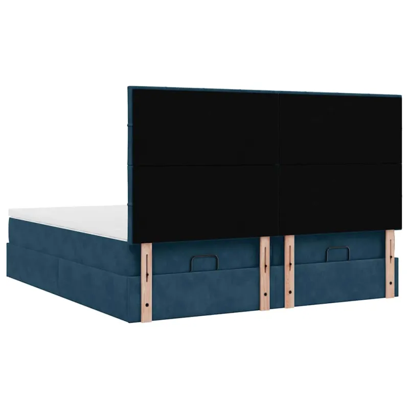 Osmanų lovos rėmas su čiužiniais, mėlynas, 160x200cm, aksomas