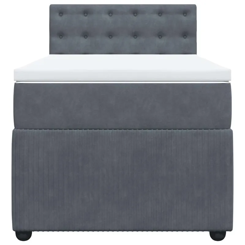 Lova su spyruoklėmis ir čiužiniu, pilka, 90x200 cm, aksomas