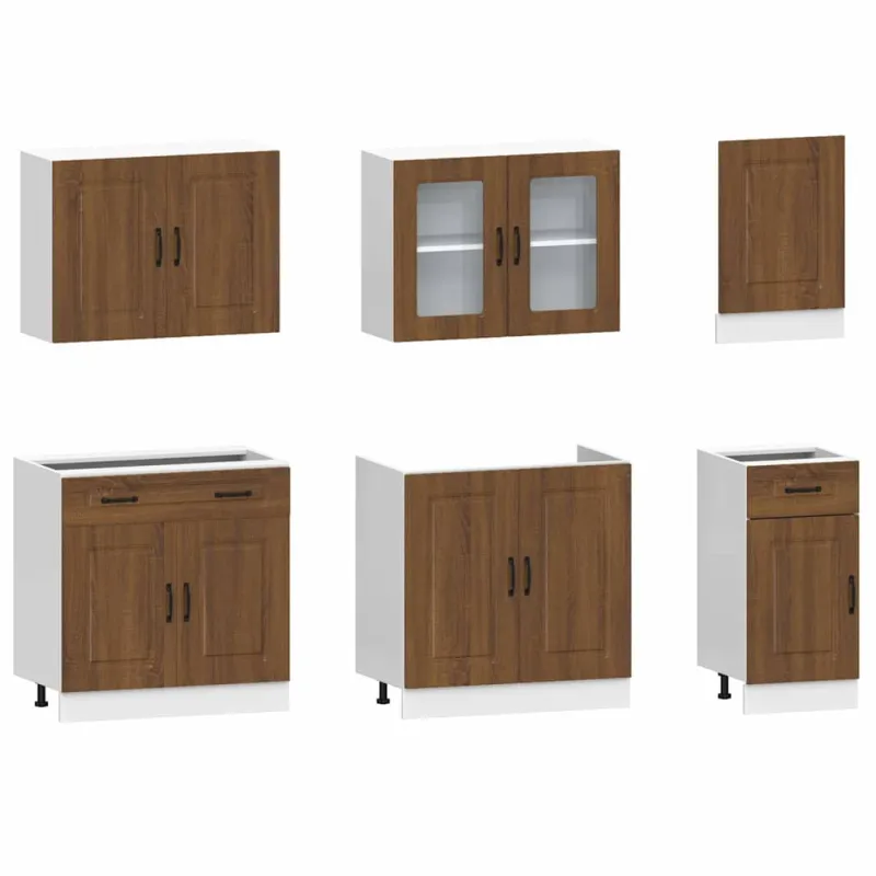 Virtuvinių spintelių komplektas, 7 dalių, Kalmar, ruda