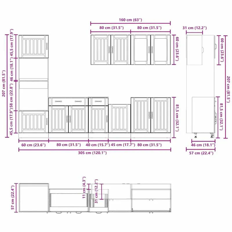 Virtuvinių spintelių komplektas, 7 dalių, Kalmar, artisano