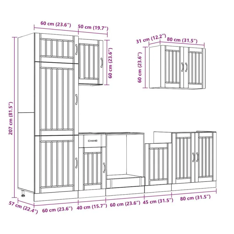 Virtuvinių spintelių komplektas, 7 dalių, Lucca, artisano