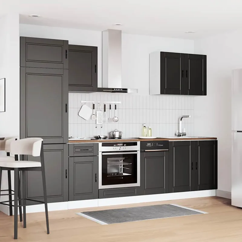 Virtuvinių spintelių komplektas, 7 dalių, Porto, juoda