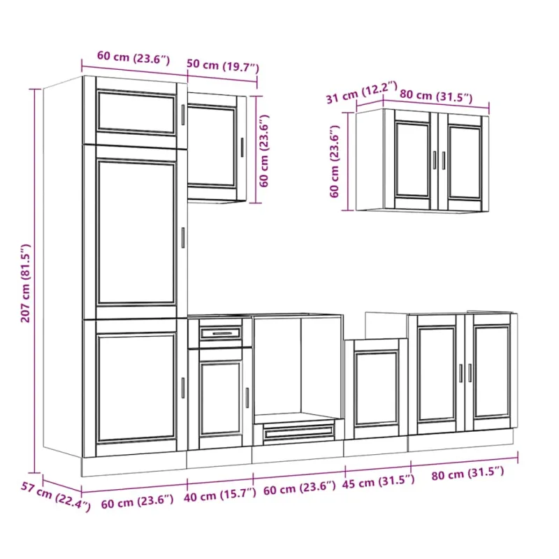 Virtuvinių spintelių komplektas, 7 dalių, Porto, medienos