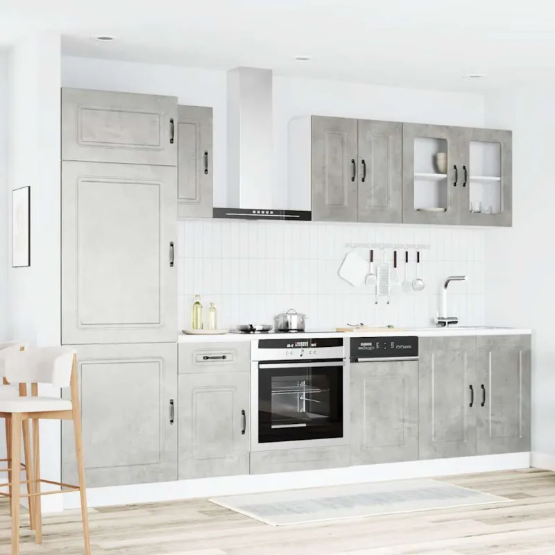 Virtuvinių spintelių komplektas, 8 dalių, Kalmar, betono pilka